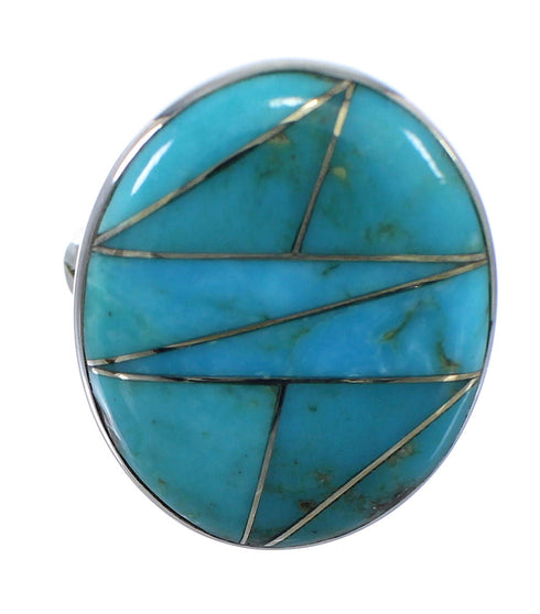 Southwestern Turquoise Inlay And Genuine Sterling Silver Ring Size 8-1/4 WX59072